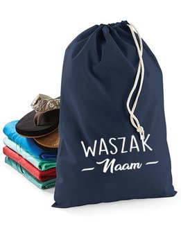 Linnenzak bedrukt met het woord waszak en naam