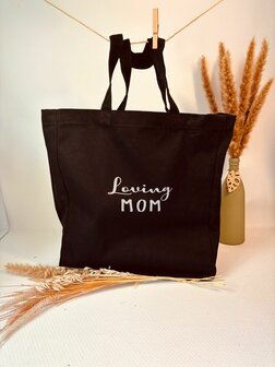 Zwarte canvas draagtas &quot;Loving Mom&quot;