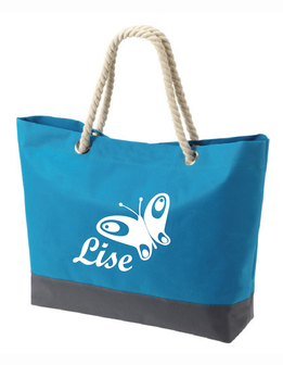 Strandtas/shopper model 1 turquoise met bedrukking naar keuze