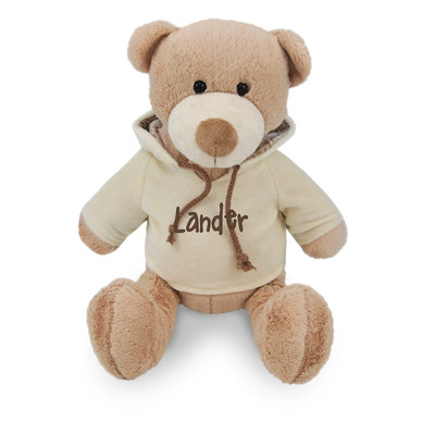 Knuffel beer Fonzie met hoody geborduurd